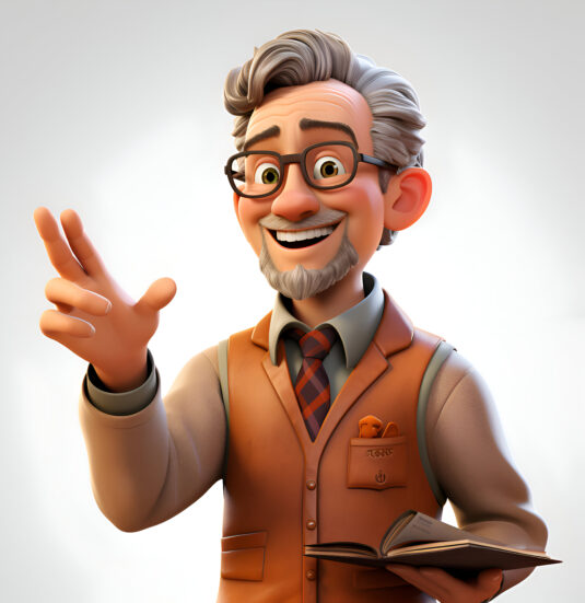 3D illustration of a senior man with a book in his hand