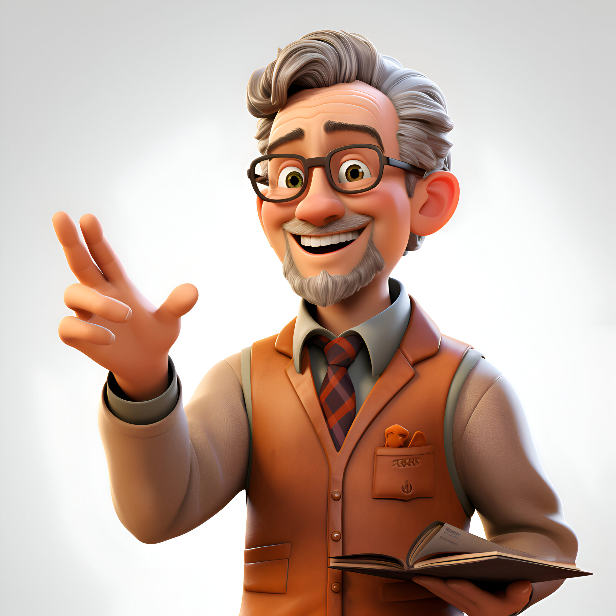 3D illustration of a senior man with a book in his hand